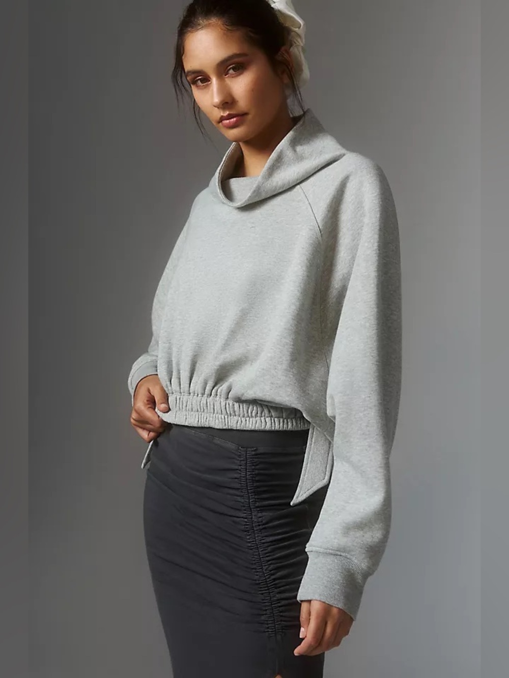 Anthropologie Daily Practice Women's Gray Funnel Neck Drawstring Sweatshirt Med